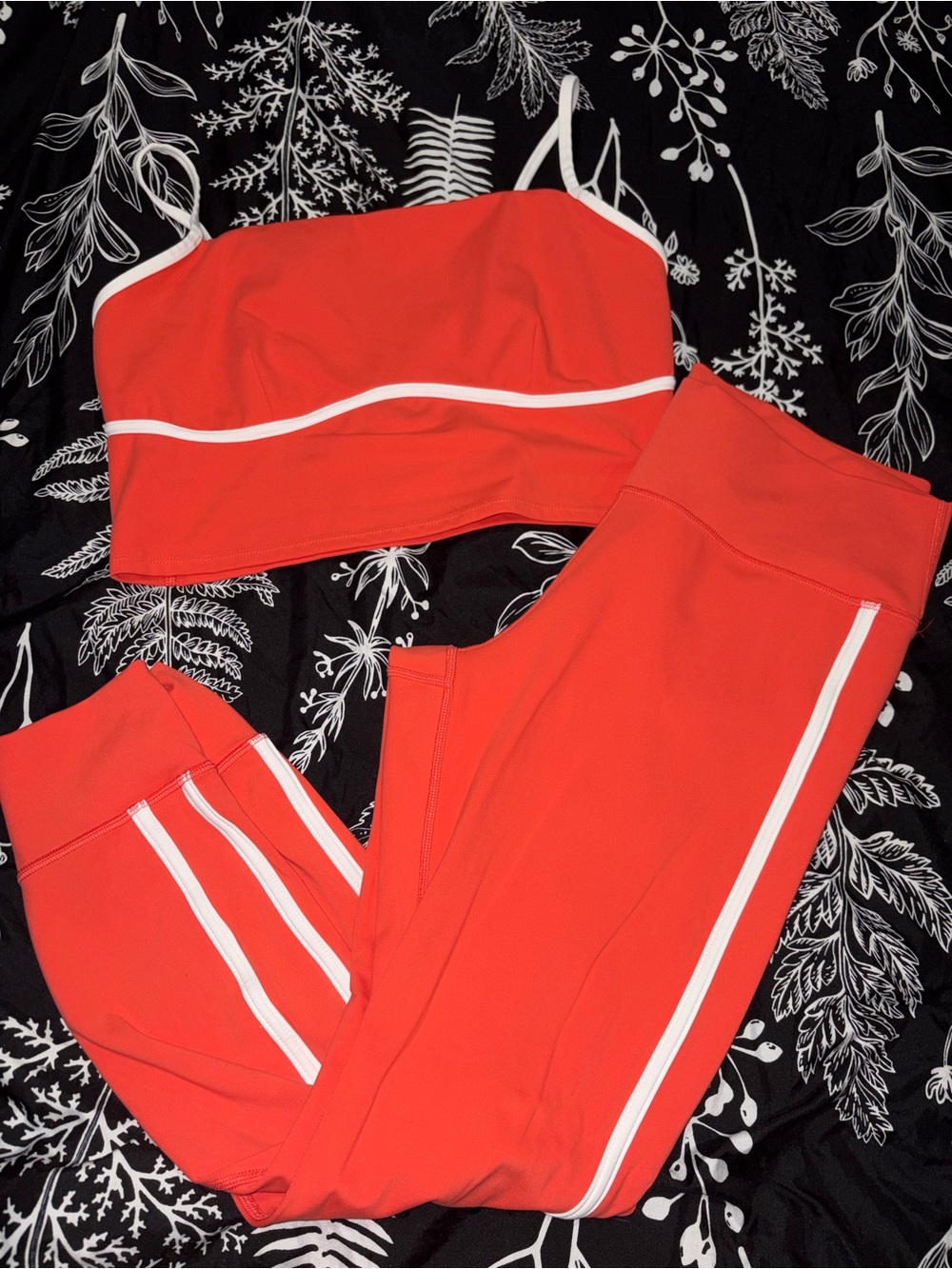 JoyLab Orange Crop Top & High-Waist Leggings Set with White Trim